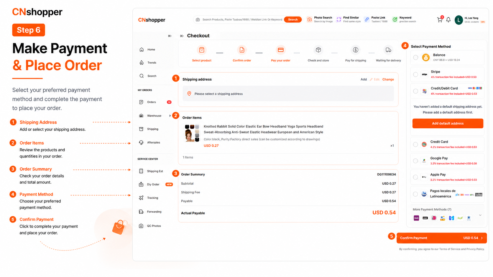 Official desktop guide image: pay for the product first.
